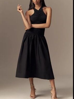 NWT ANTHROPOLOGIE Twofer Halter Drop-Waist Midi Dress XS